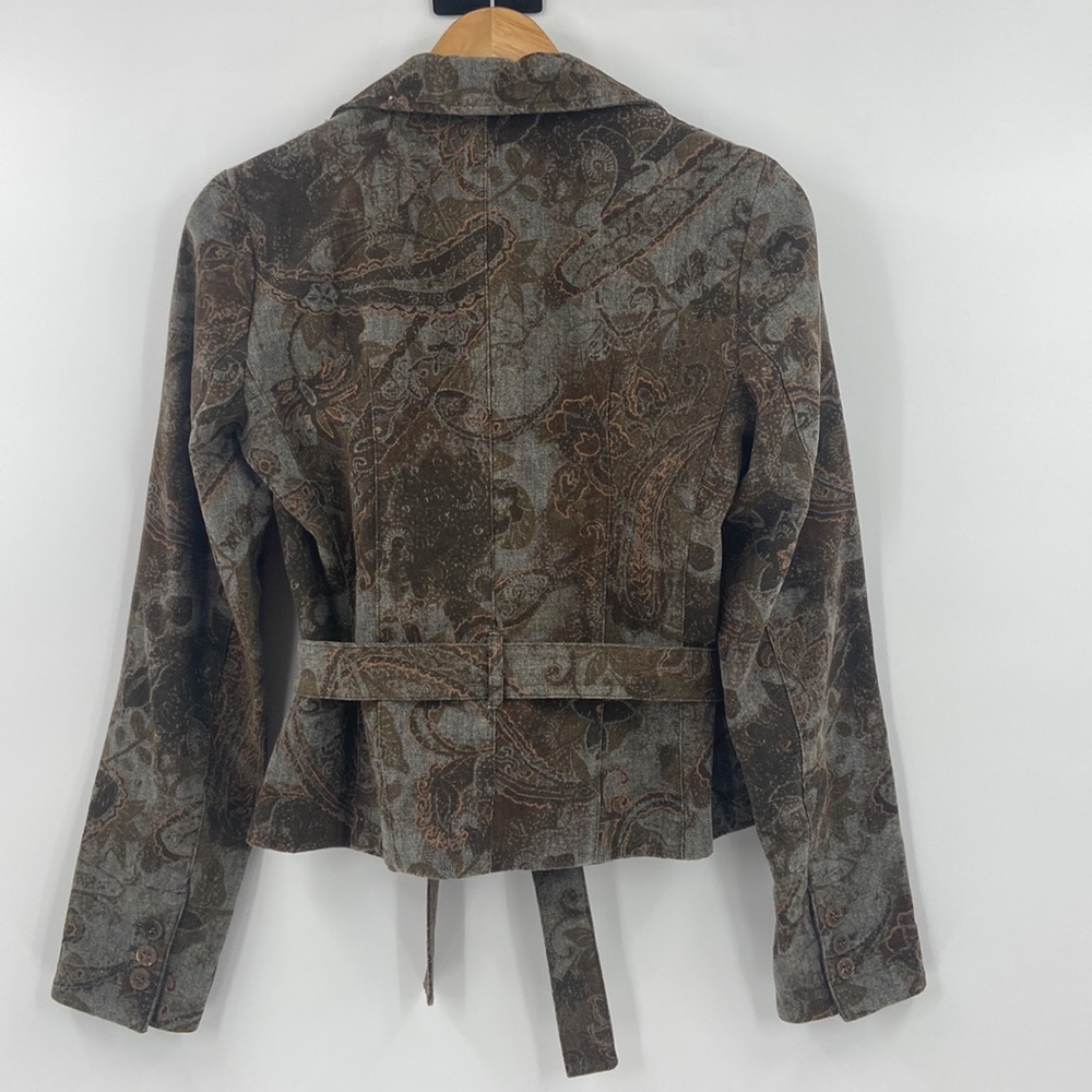 Blazer Belted Patterned Cropped Jacket Size 2 - image 5